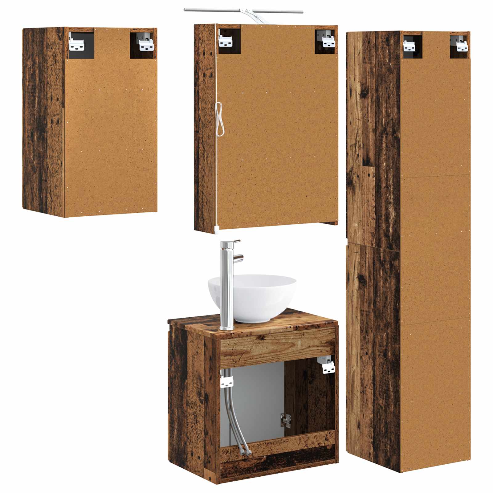 Set ormarića za kupaonicu 5 pcs Staro drvo 50 x 14,5 x 70 cm