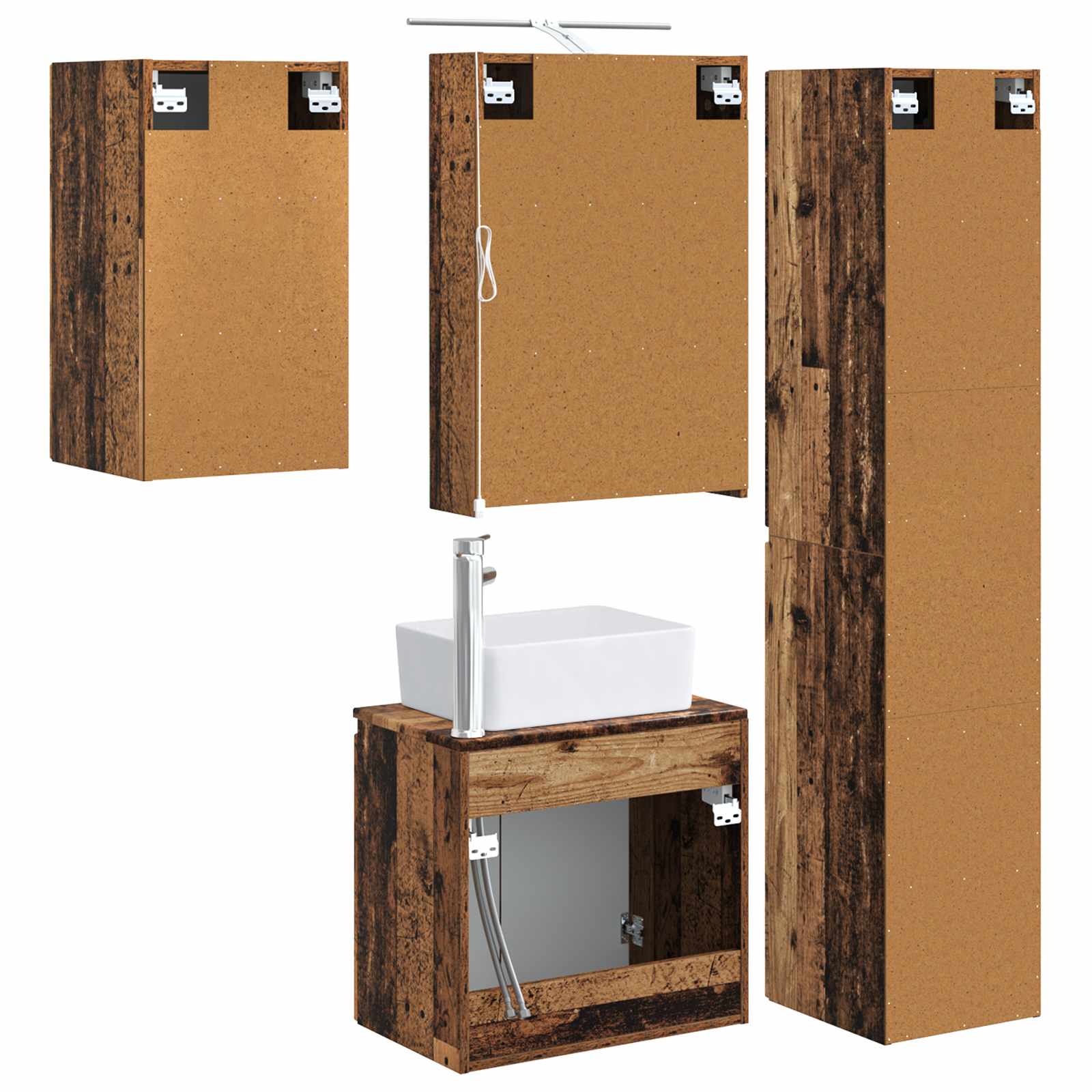 Set ormarića za kupaonicu 5 pcs Staro drvo 50 x 14,5 x 70 cm