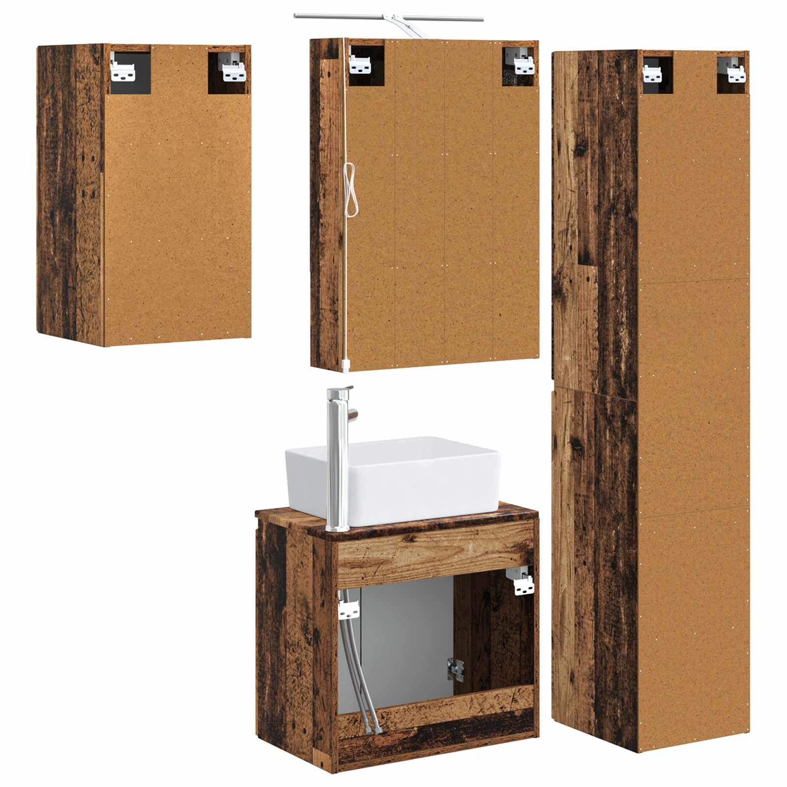 Set ormarića za kupaonicu 5 pcs Staro drvo 50 x 14,5 x 70 cm