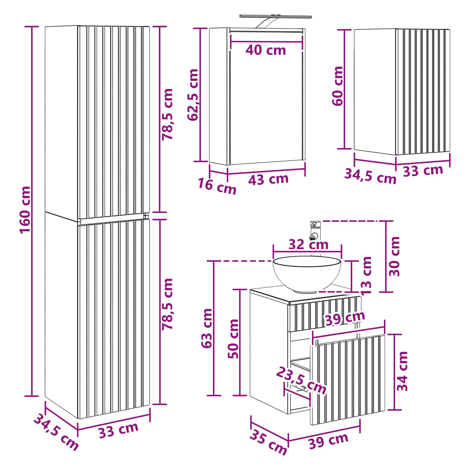Set ormarića za kupaonicu 5 pcs Siva Sonoma 43 x 16 x 62,5 cm
