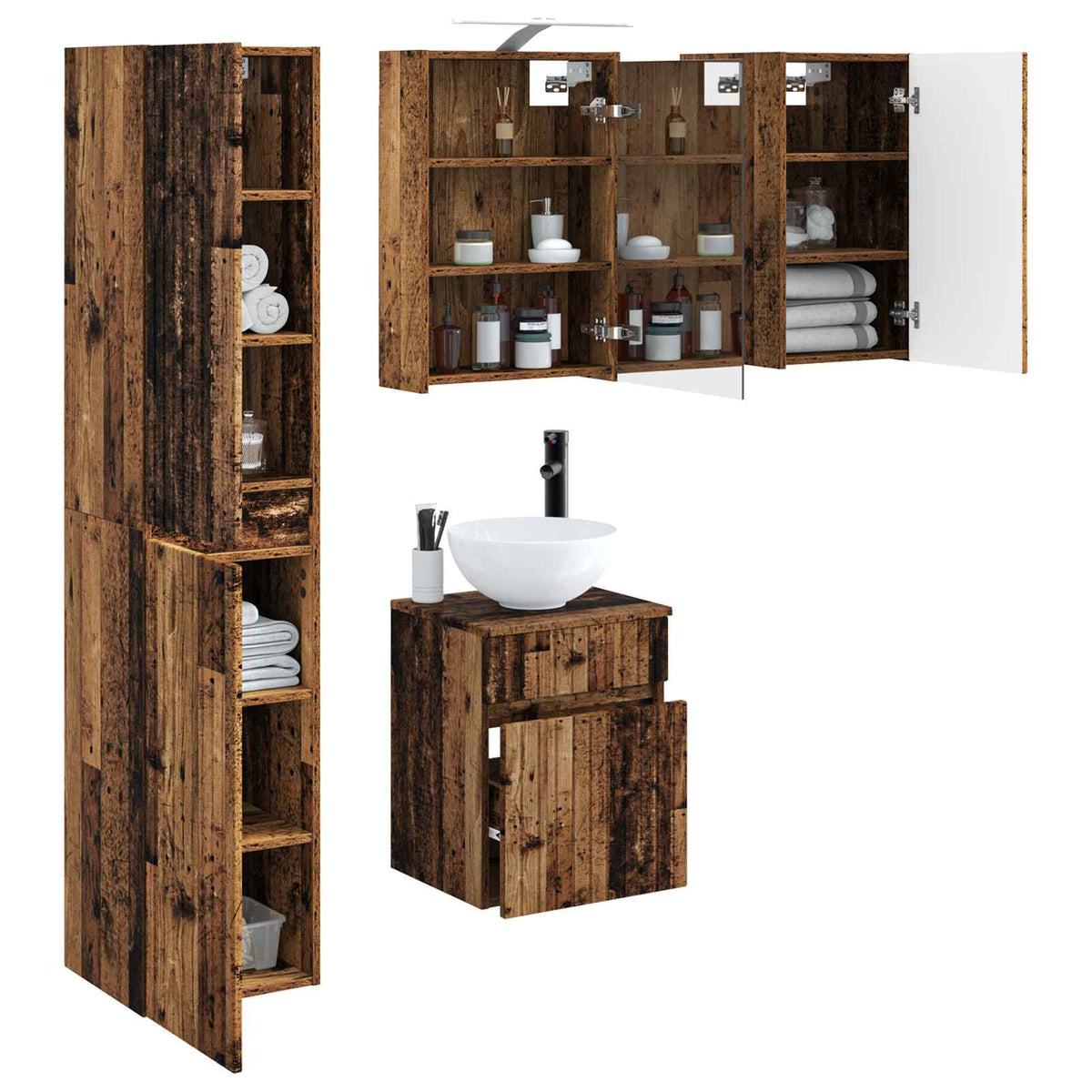 Set ormarića za kupaonicu 5 pcs Staro drvo 43 x 16 x 62,5 cm