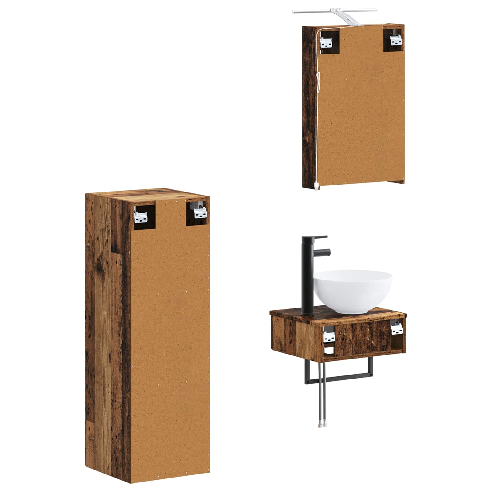 Set ormarića za kupaonicu 4 pcs Staro drvo 40 x 10,5 x 60,5 cm