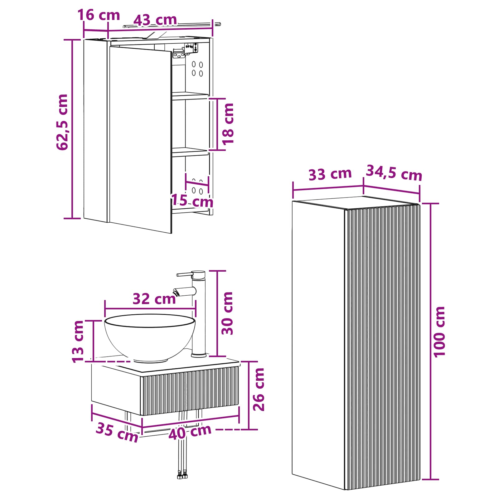 Set ormarića za kupaonicu 4 pcs Dimljeni hrast