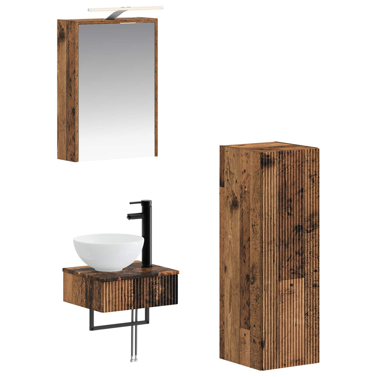 Set ormarića za kupaonicu 4 pcs Staro drvo 43 x 16 x 62,5 cm