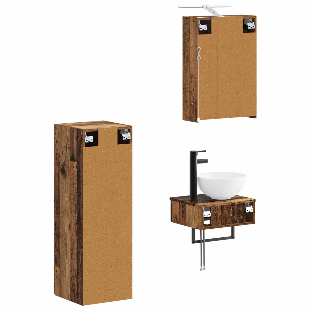Set ormarića za kupaonicu 4 pcs Staro drvo 43 x 16 x 62,5 cm