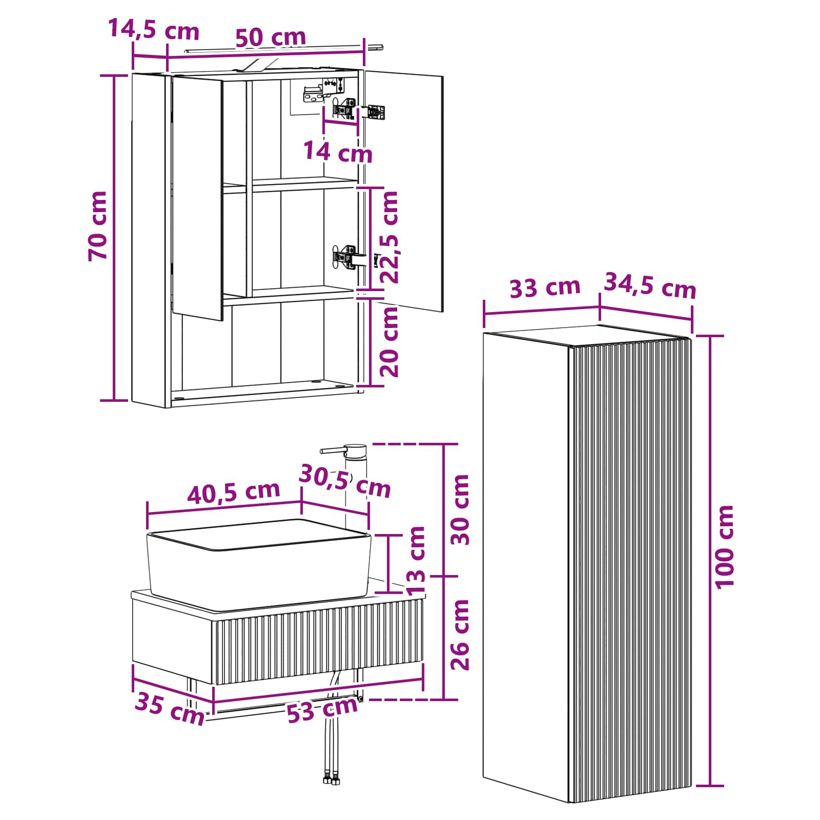 Set ormarića za kupaonicu 4 pcs Dimljeni hrast
