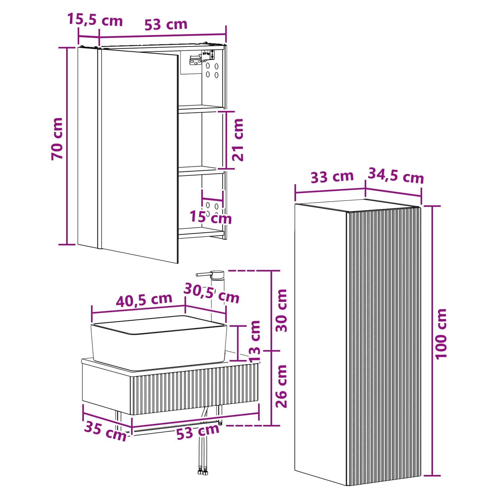 Set namještaja za kupaonicu 4 pcs Dimljeni hrast