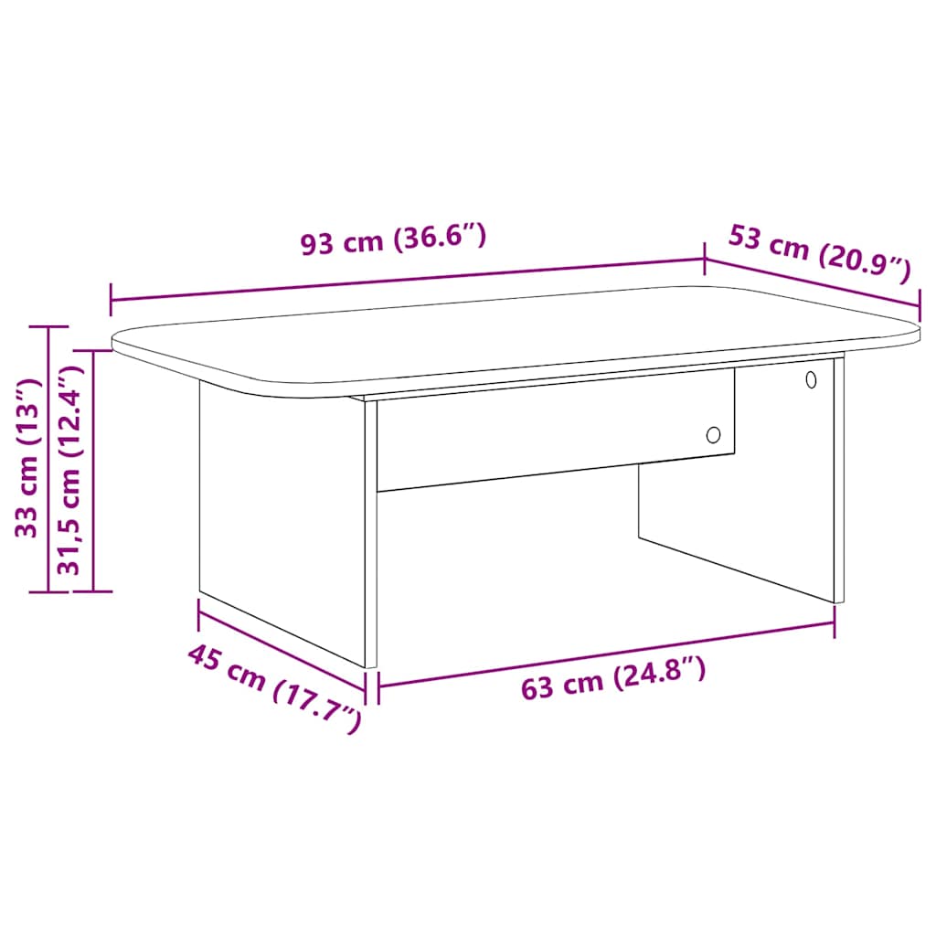 Kava Stol Bijelo 93 x 53 x 33 cm Konstruirano drvo