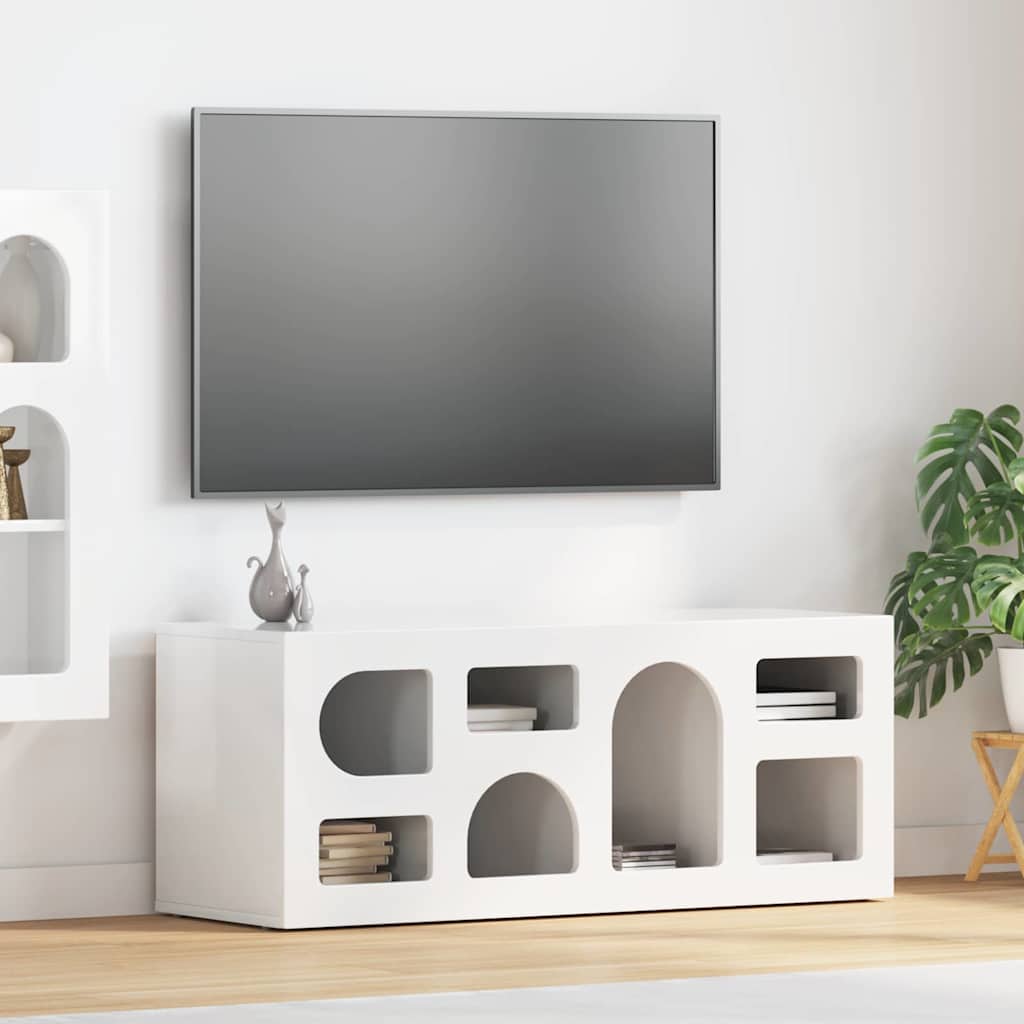 TV ormar Visoki sjaj bijela 100 x 35 x 40 cm Konstruirano drvo