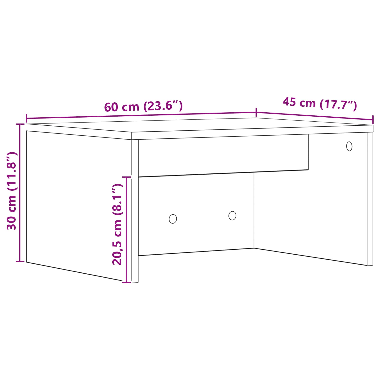 Stol za zid Zidne Bijelo 60 x 45 x 30 cm Konstruirano drvo