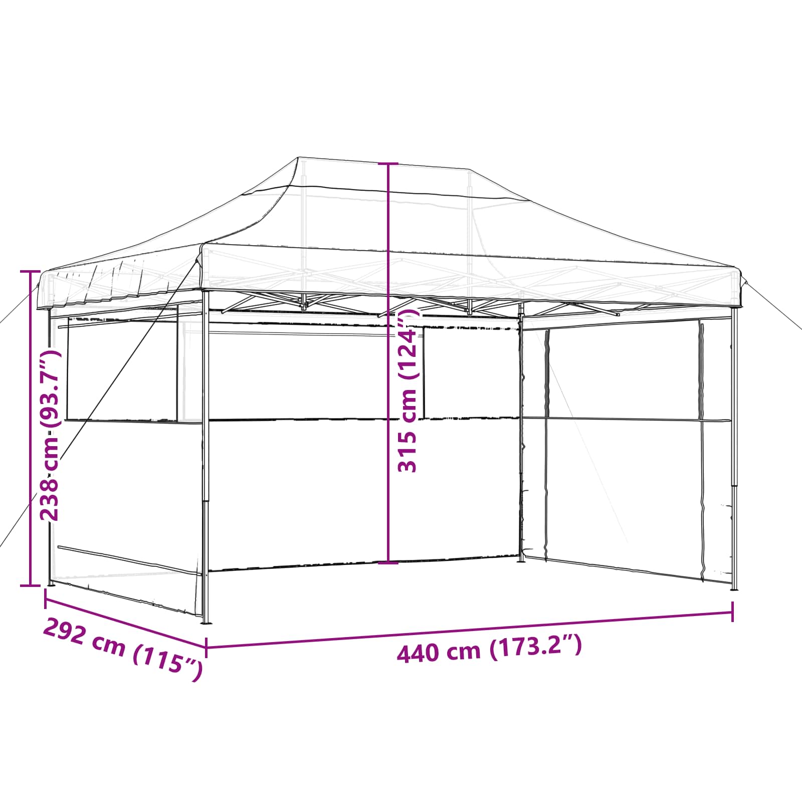 Šator za zabave Crna 292 x 440 x 315 cm Oxford tkanina