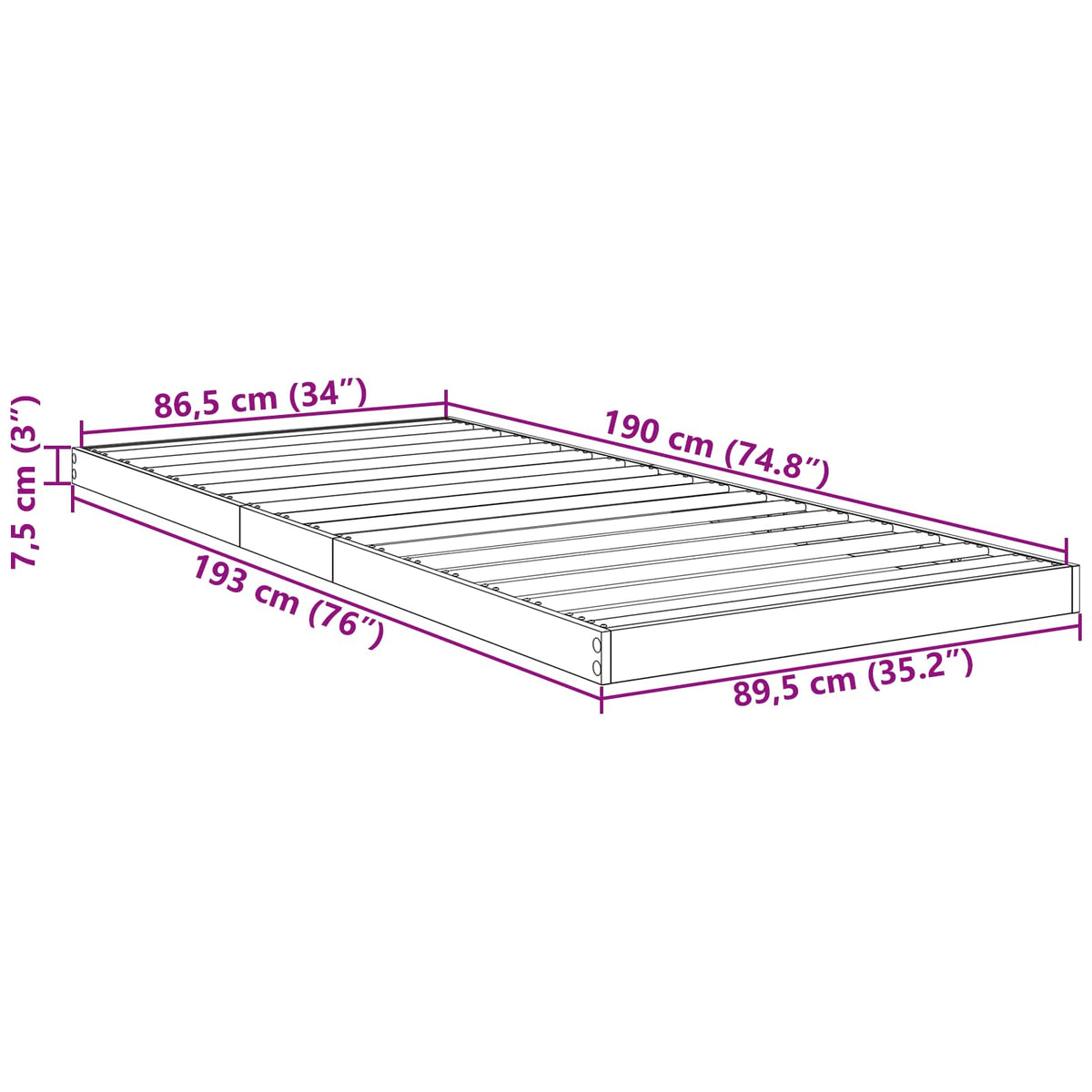 Krevet s daskama Siva Sonoma 90 x 190 cm Konstruirano drvo