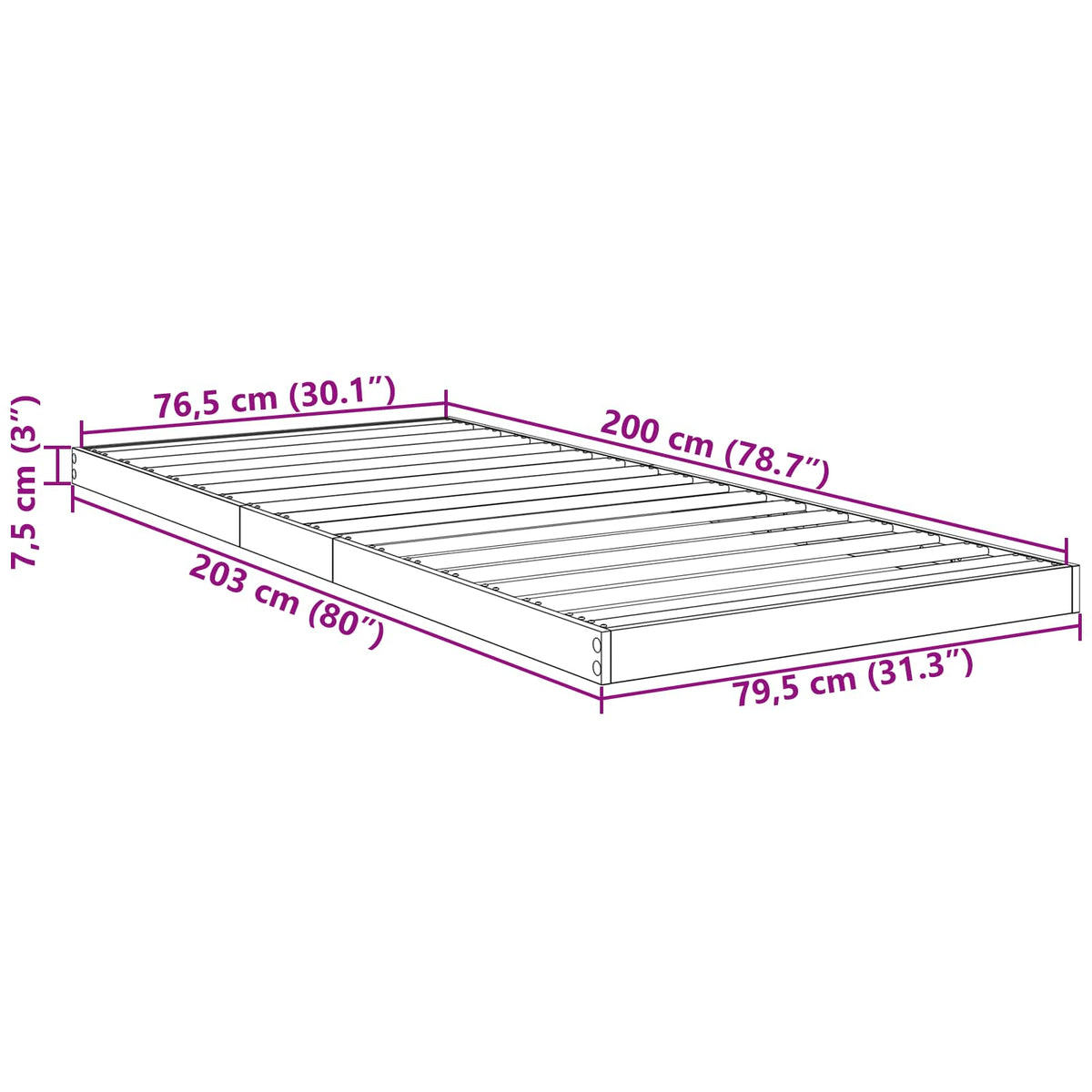 Krevet s daskama Sonoma 80 x 200 cm Konstruirano drvo