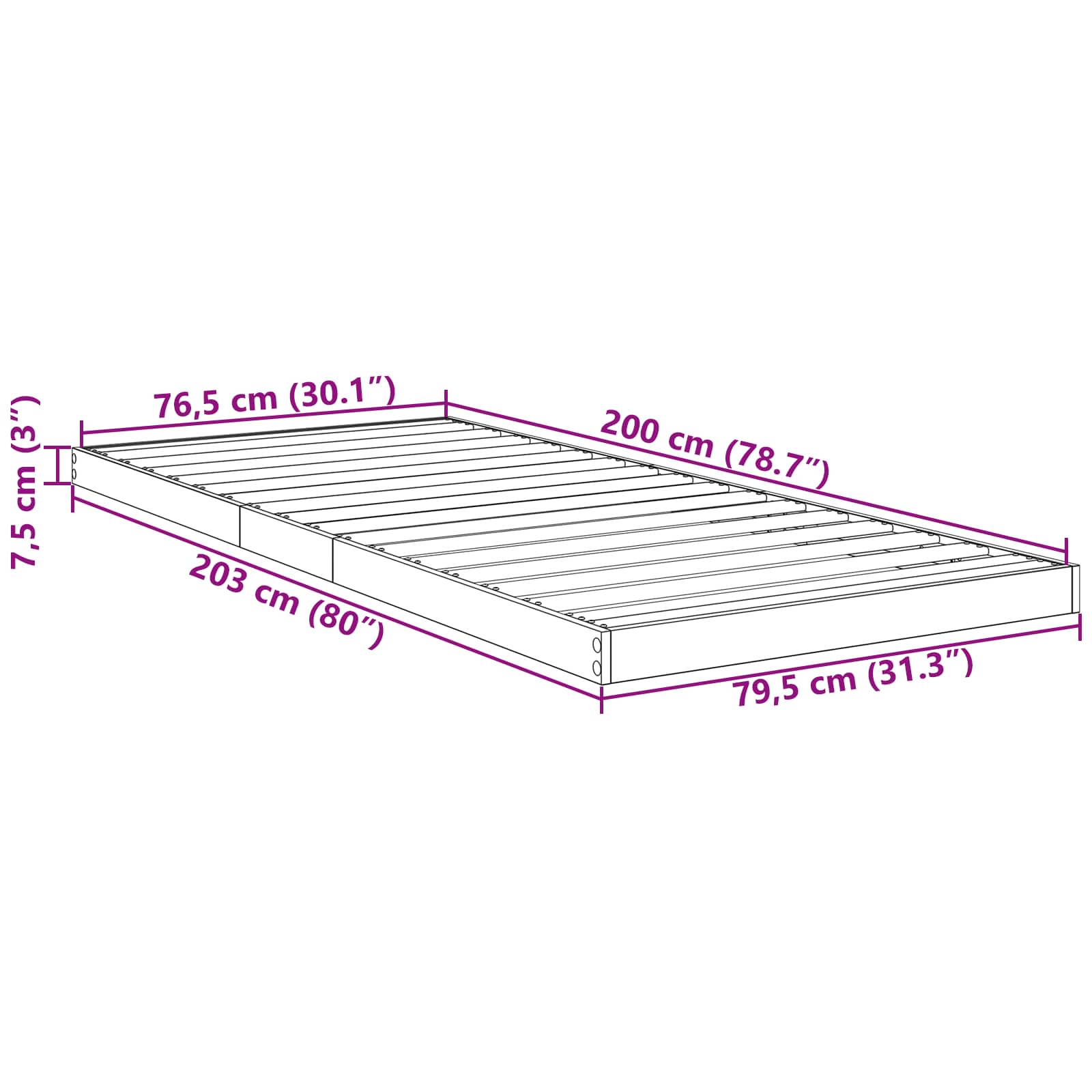Krevet s daskama Siva Sonoma 80 x 200 cm Konstruirano drvo