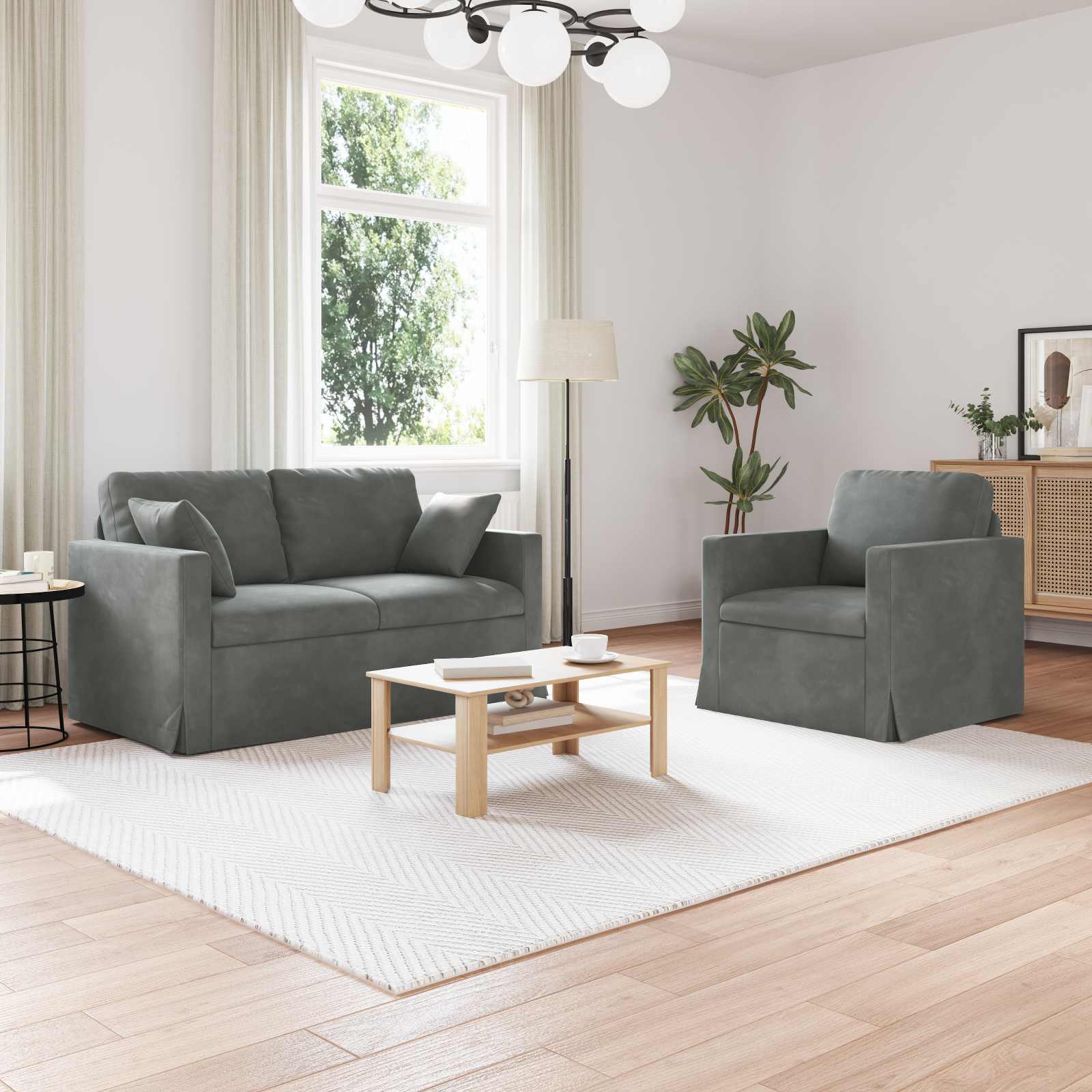 Set sofe 2 pcs Tamno siva 138 x 78 x 80 cm Baršun
