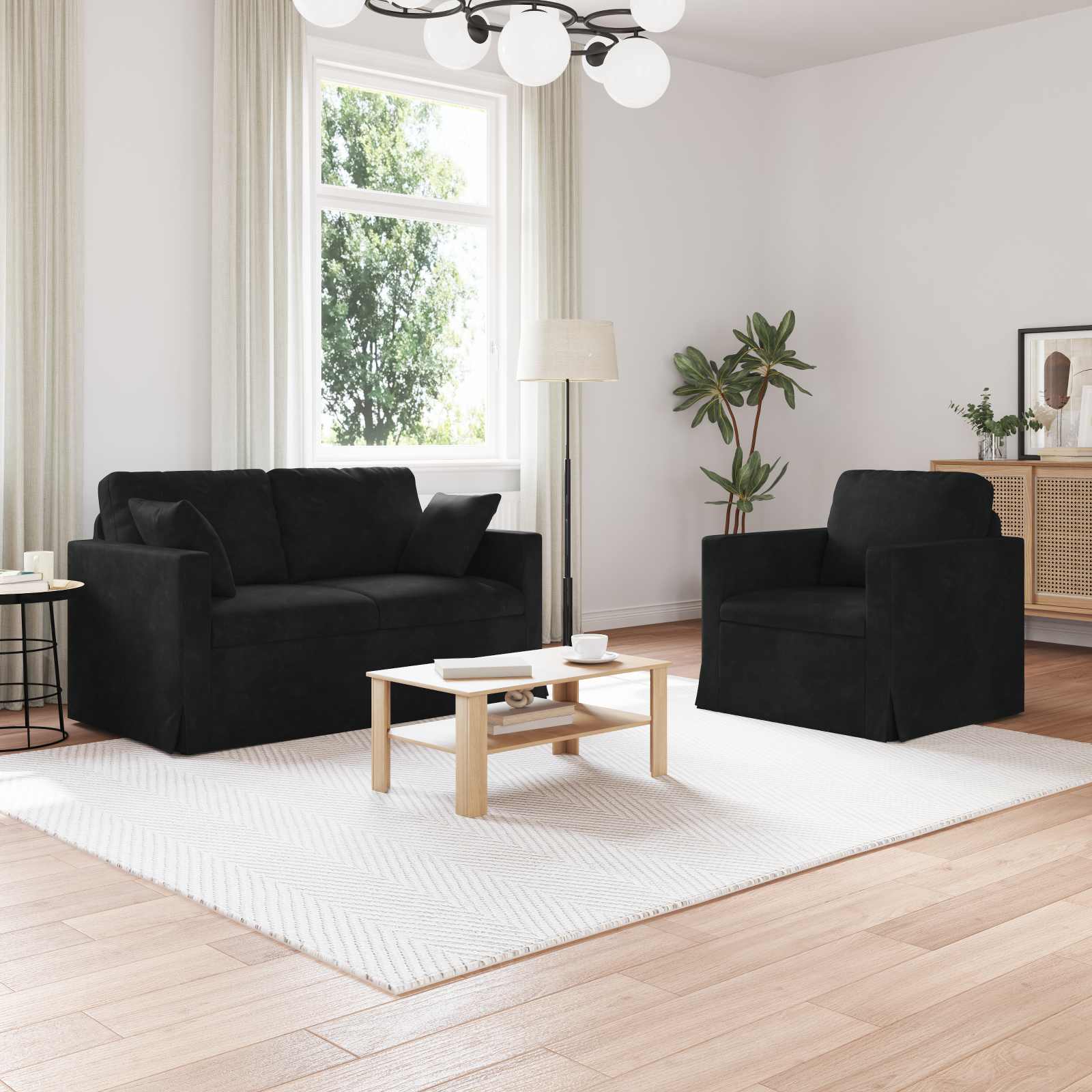 Set sofe 2 pcs Crna 138 x 78 x 80 cm Baršun