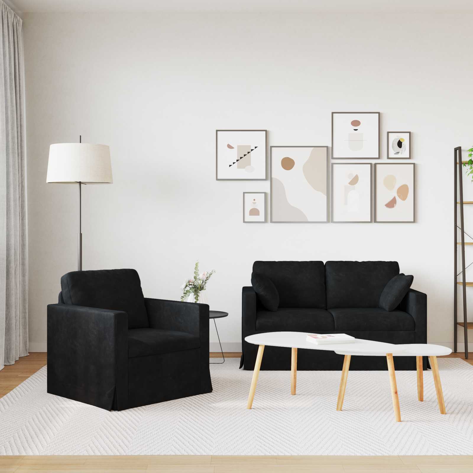Set sofe 2 pcs Crna 138 x 78 x 80 cm Baršun
