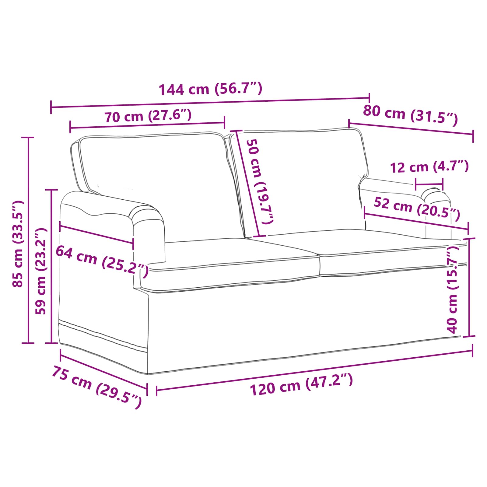 Set sofe 2 pcs Crna 144 x 80 x 85 cm tkanina
