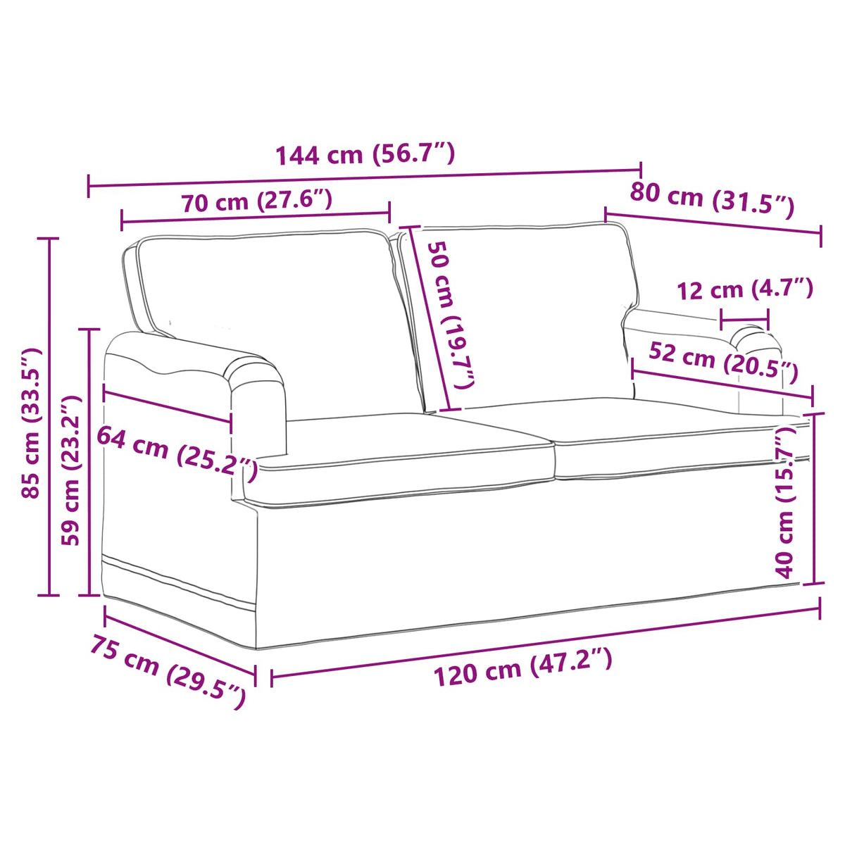 Set sofe 2 pcs Sivo-smeđa 144 x 80 x 85 cm tkanina