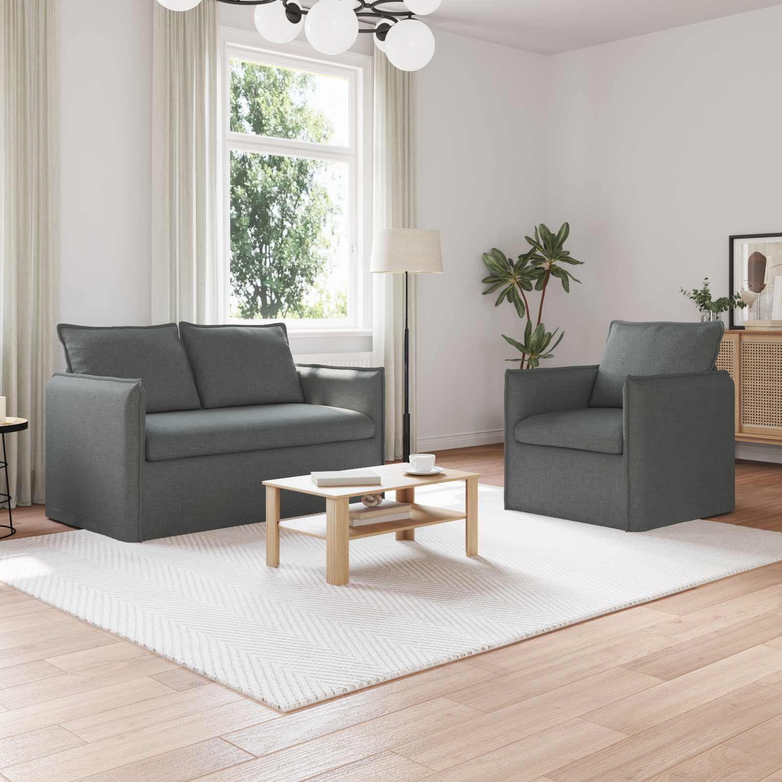 Set sofe 2 pcs Tamnosiva 136 x 82 x 85 cm Tkanina