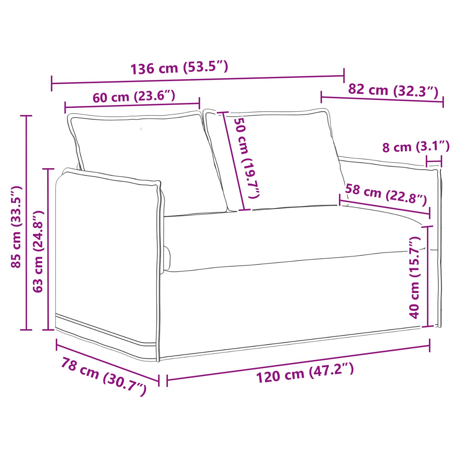 Set sofe 2 pcs Tamnosiva 136 x 82 x 85 cm Tkanina
