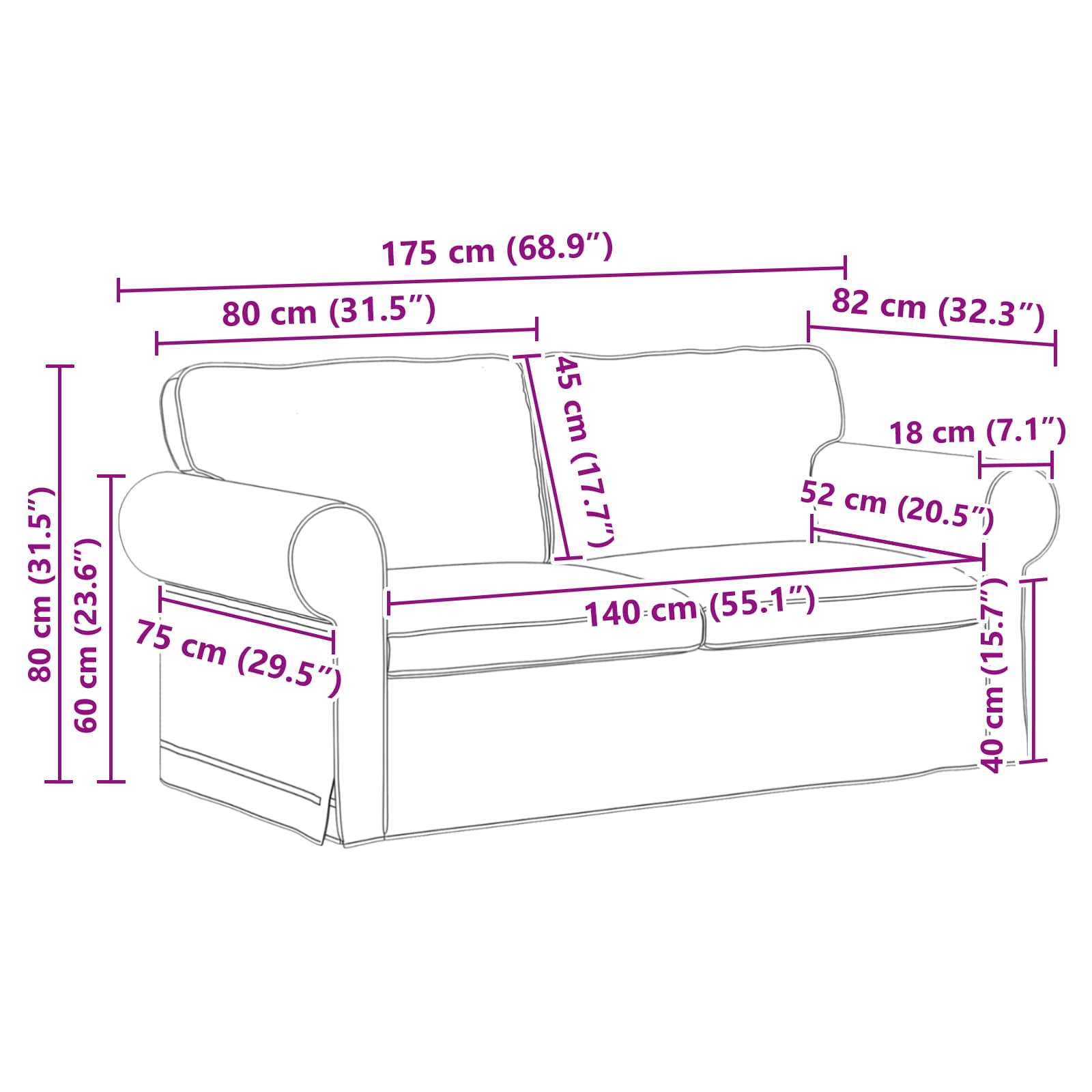 Set sofe 2 pcs Sivo-smeđa 175 x 82 x 80 cm tkanina