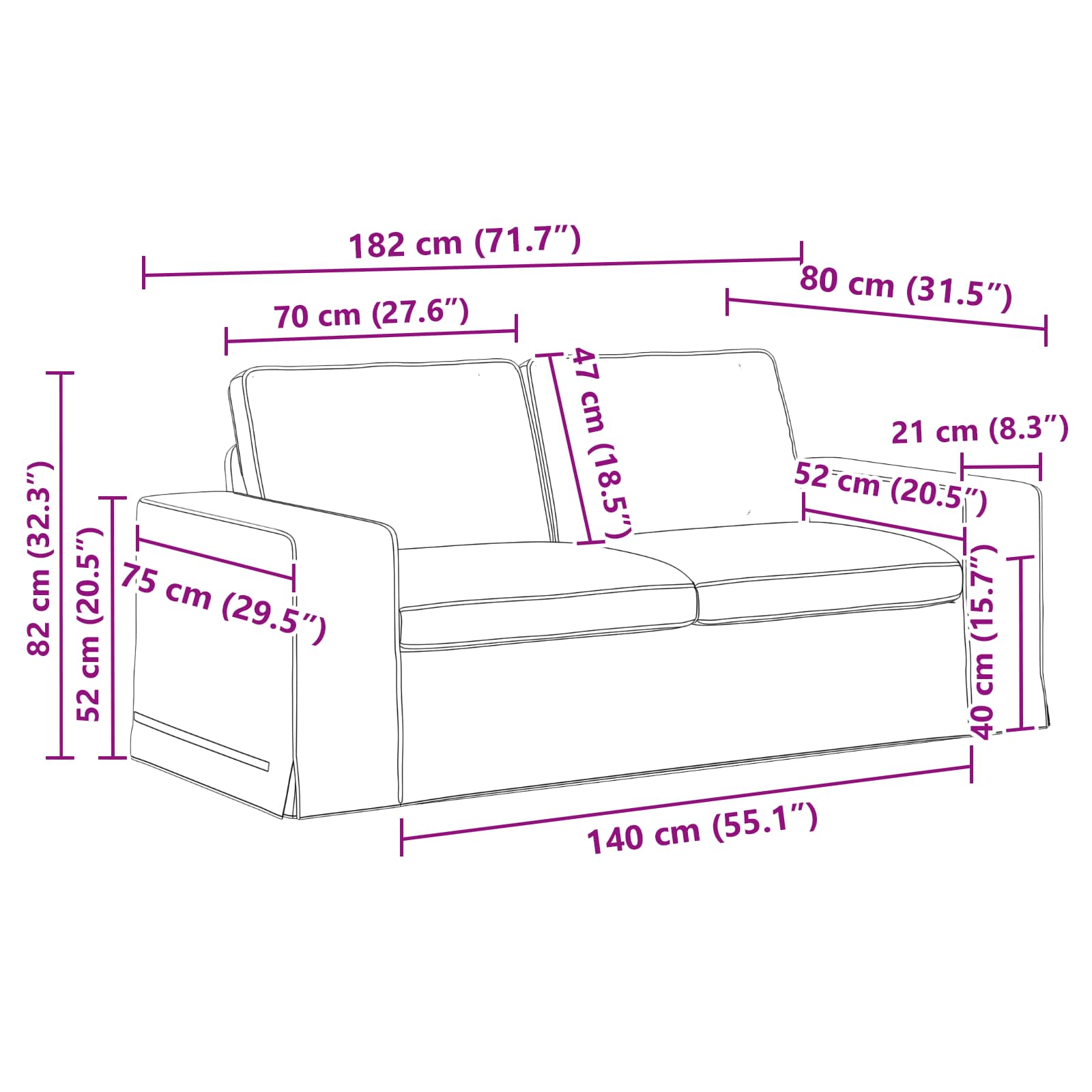 Set sofe 2 pcs Crna 182 x 80 x 82 cm tkanina