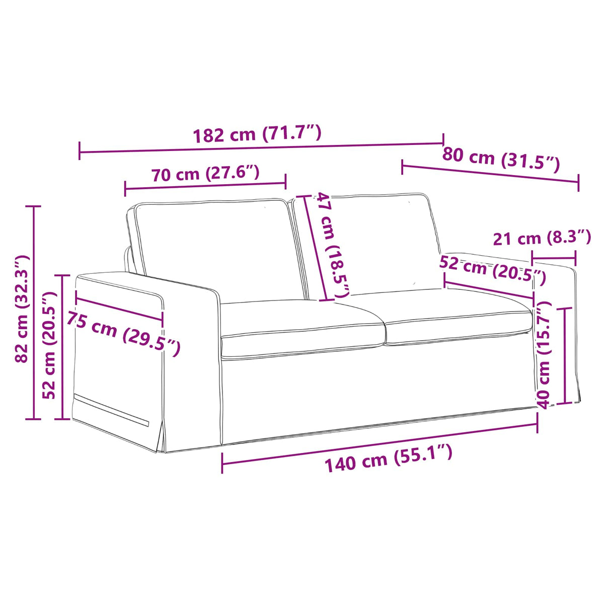 Set sofe 2 pcs Plava 182 x 80 x 82 cm tkanina