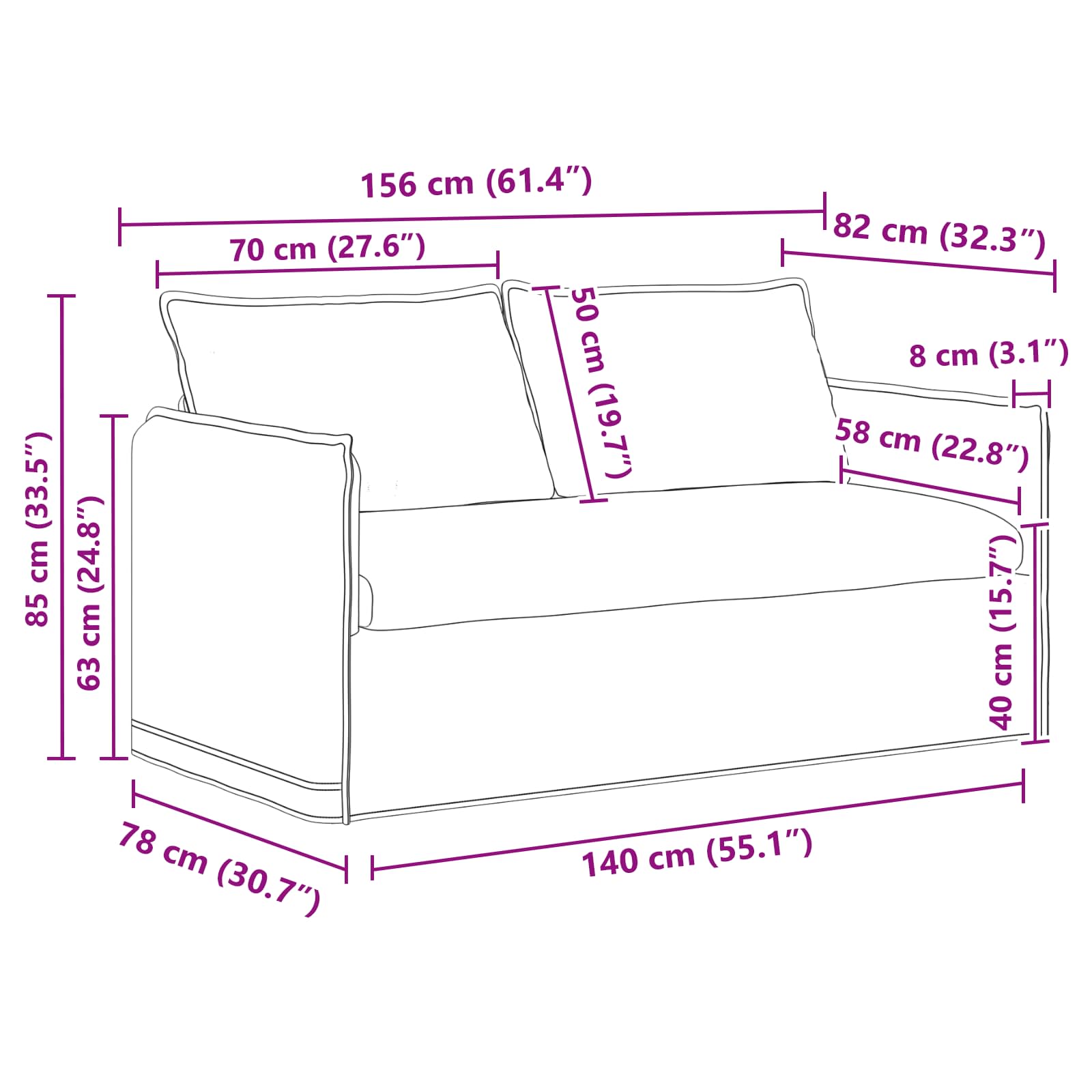 Set sofe 2 pcs Sivosmeđa 156 x 82 x 85 cm Tkanina