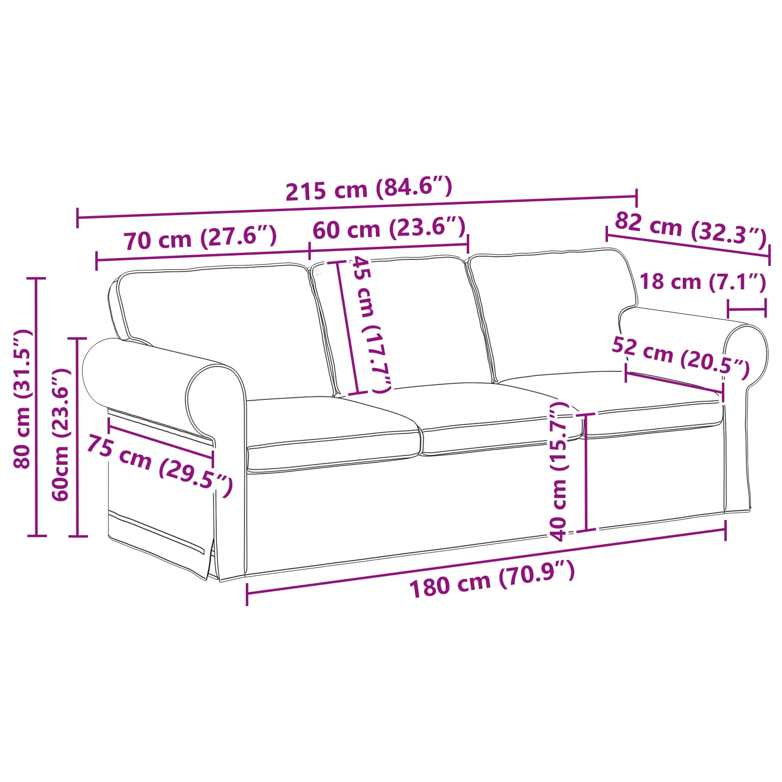 Set sofe 2 pcs Crna 215 x 82 x 80 cm tkanina