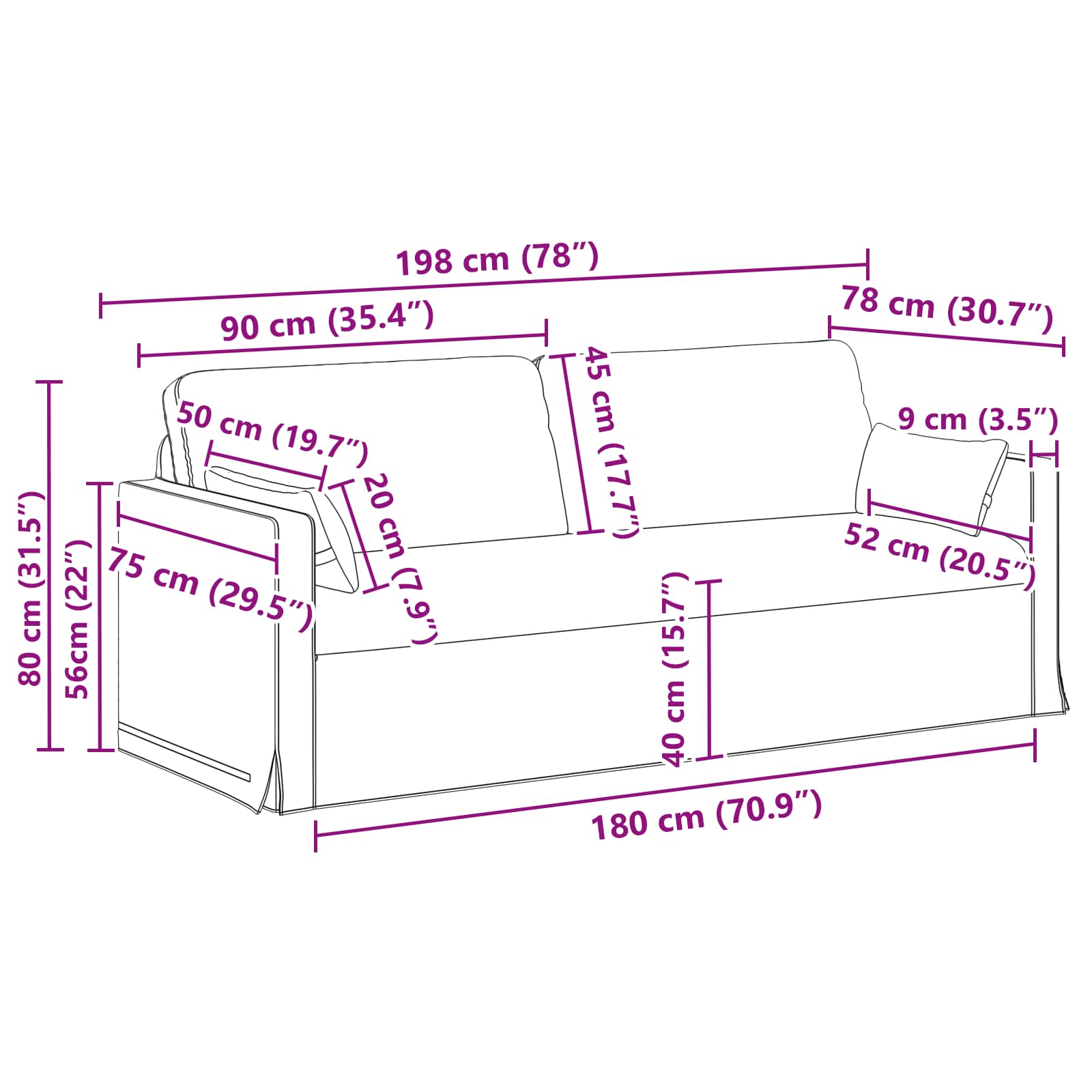 Set sofe 2 pcs Tamnozelena 198 x 78 x 80 cm tkanina