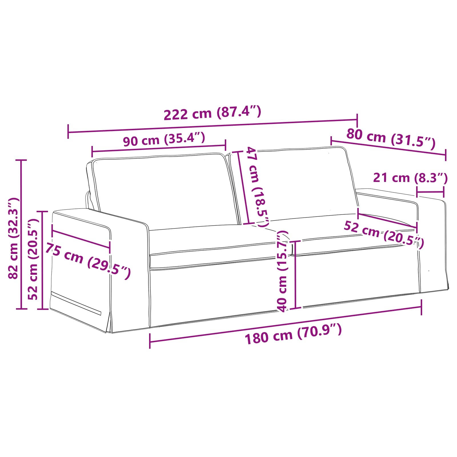 Set sofe 2 pcs Svijetlo siva 222 x 80 x 82 cm tkanina