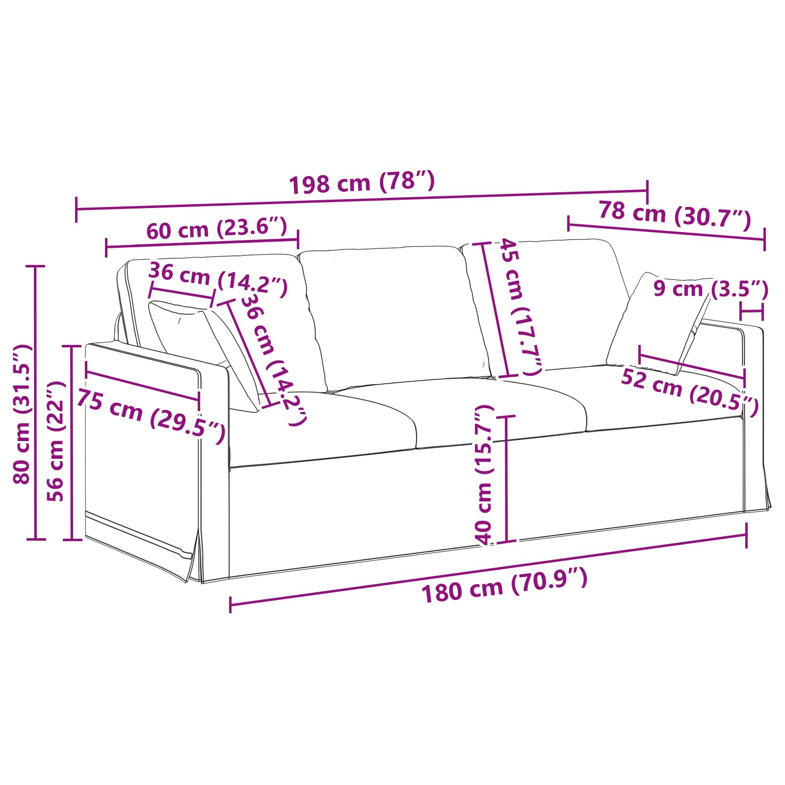 Set sofe 2 pcs Ružičasta 198 x 78 x 80 cm Baršun