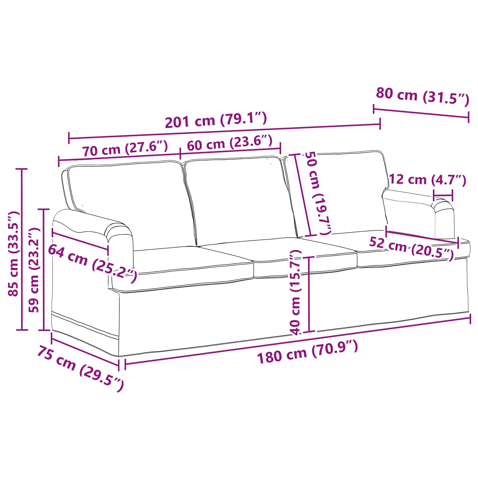 Set sofe 2 pcs Plava 201 x 80 x 85 cm tkanina