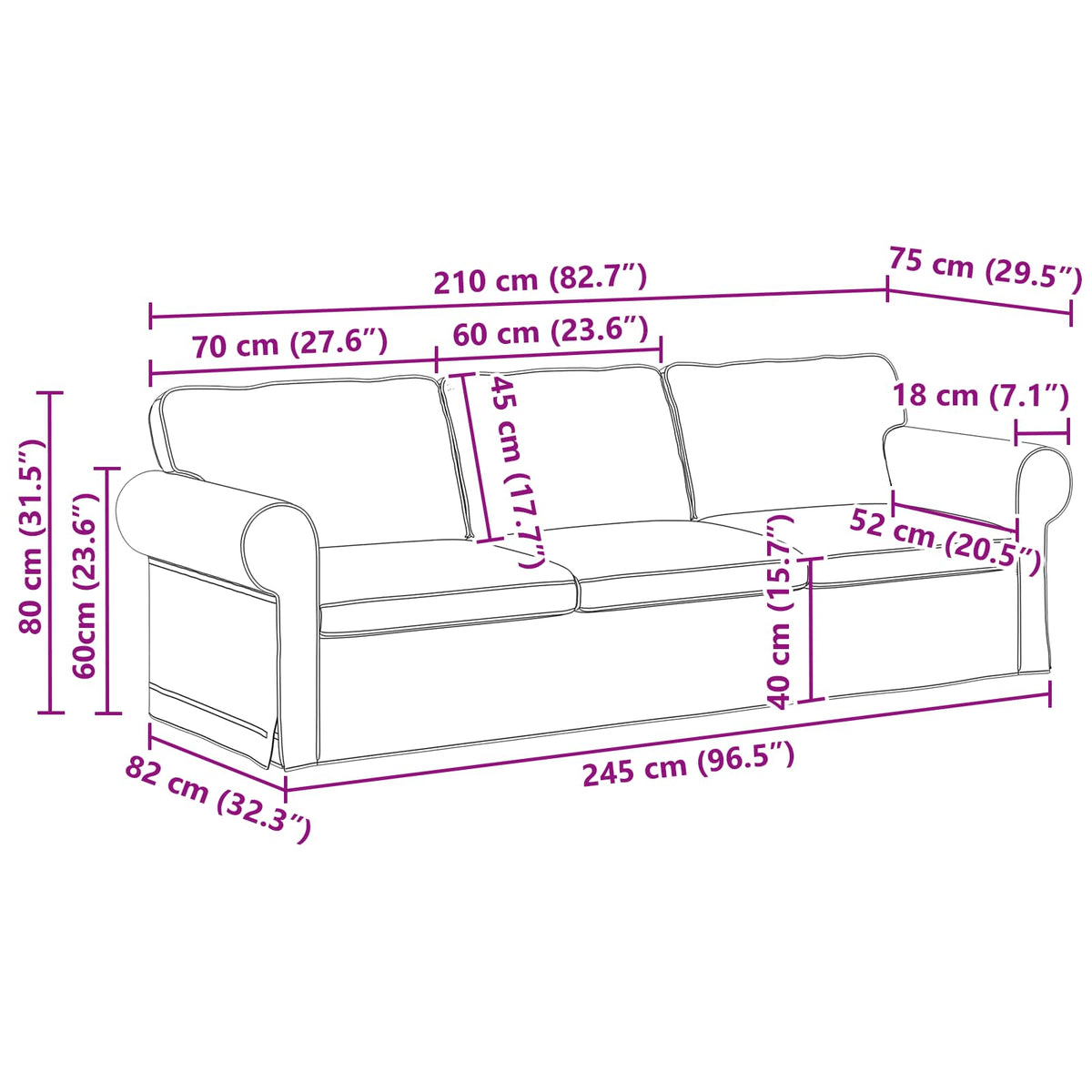 Set sofe 2 pcs Tamno siva 245 x 82 x 80 cm tkanina