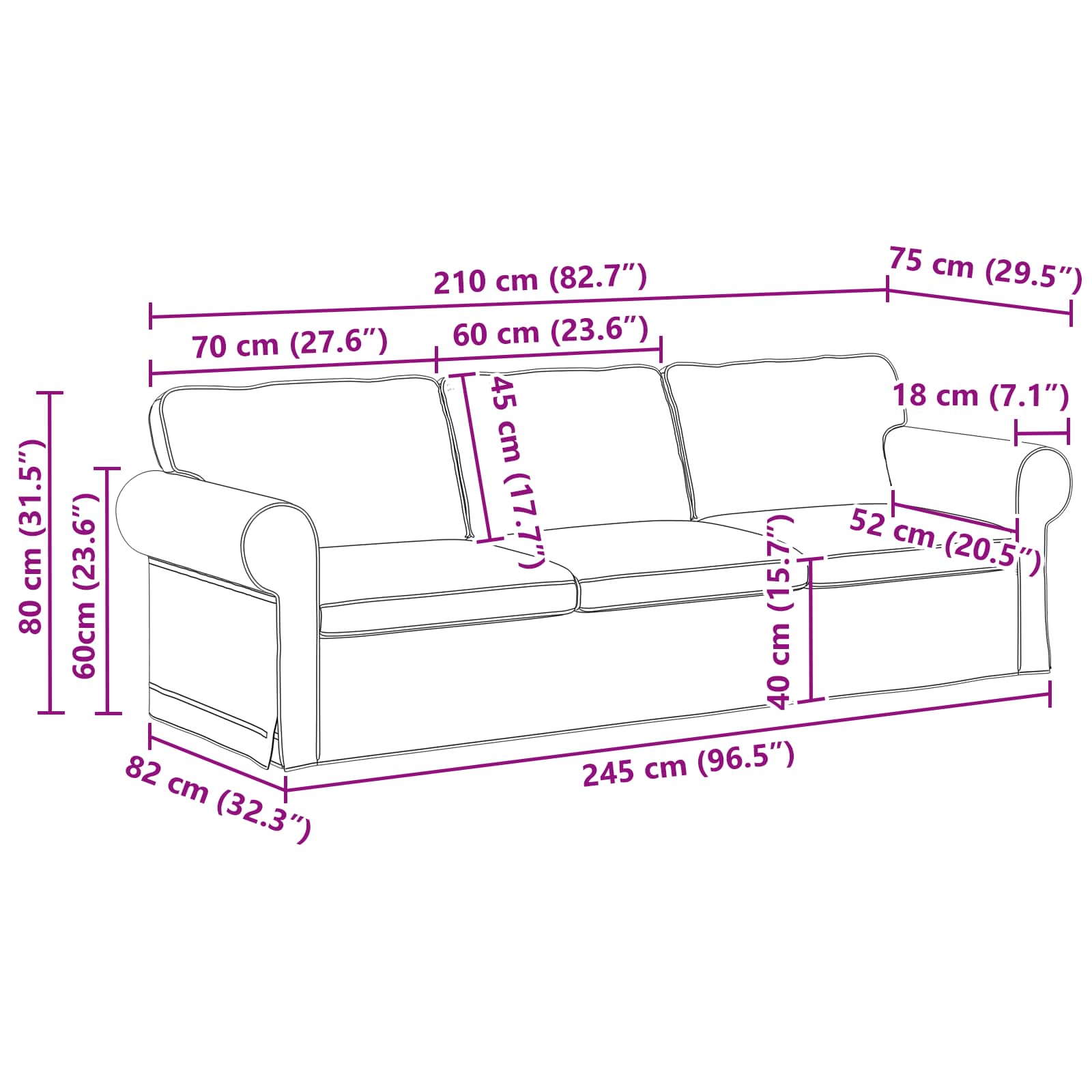 Set sofe 2 pcs Tamno siva 245 x 82 x 80 cm tkanina