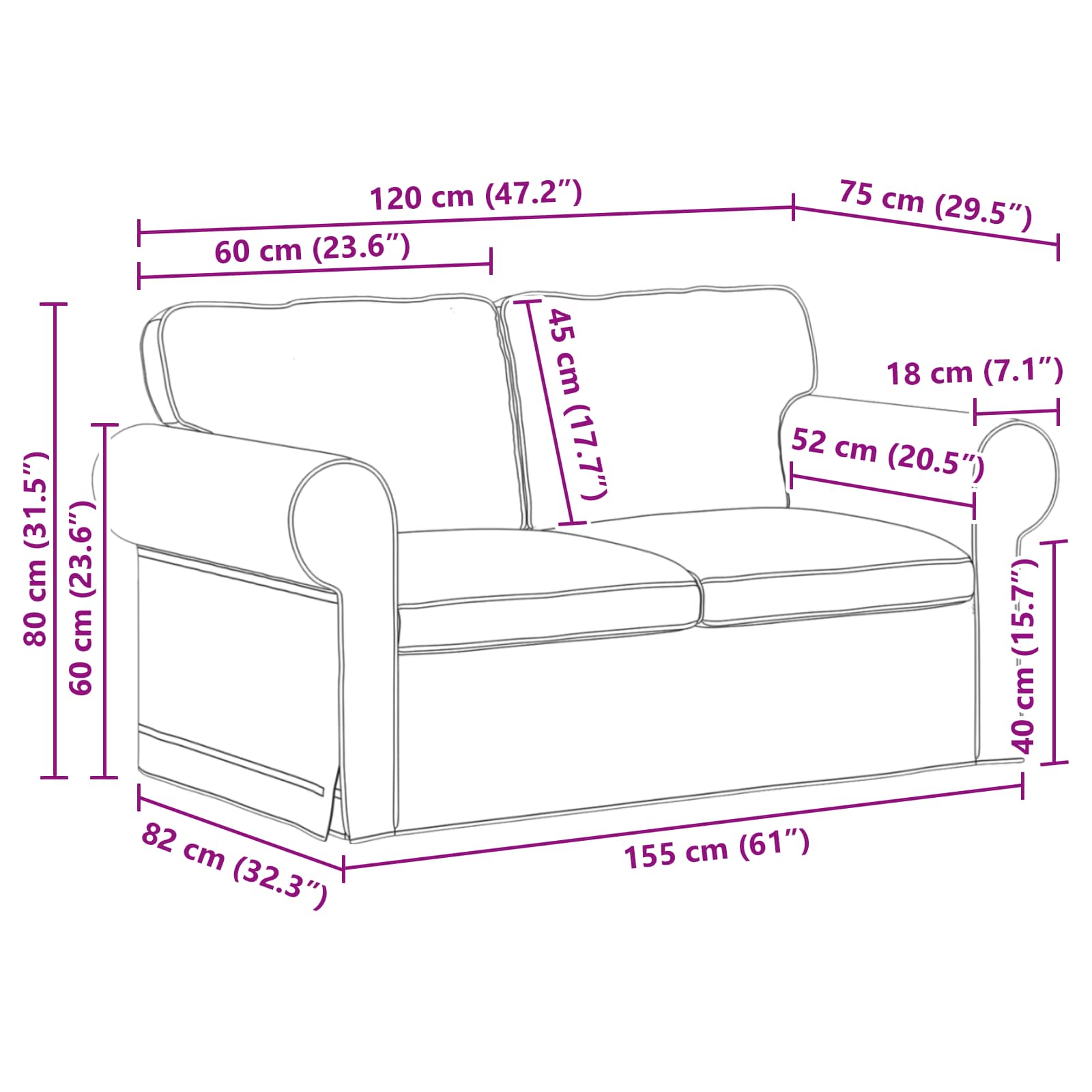 Sofa Crna 155 x 82 x 80 cm tkanina