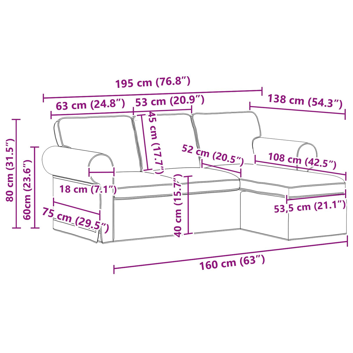 Sofa Crna 195 x 138 x 80 cm tkanina