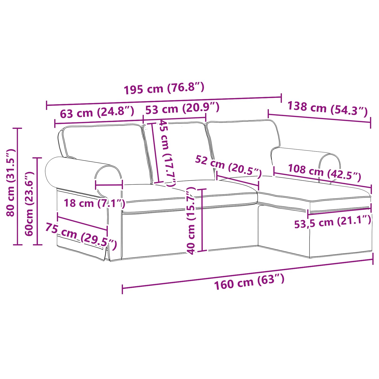 Sofa Sivo-smeđa 195 x 138 x 80 cm tkanina