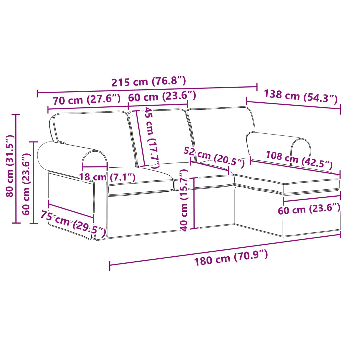 Sofa Crna 215 x 138 x 80 cm tkanina