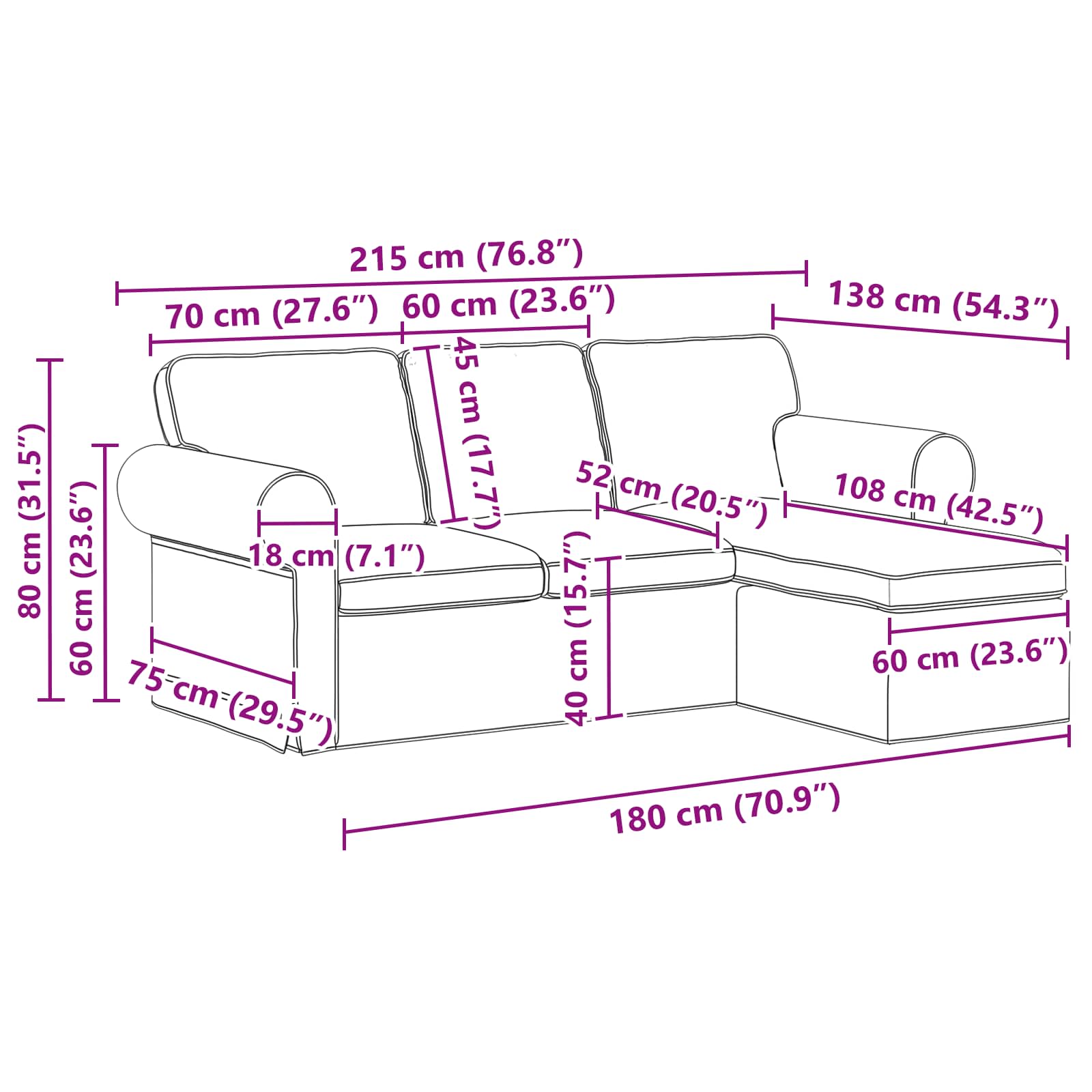 Sofa Krema 215 x 138 x 80 cm tkanina