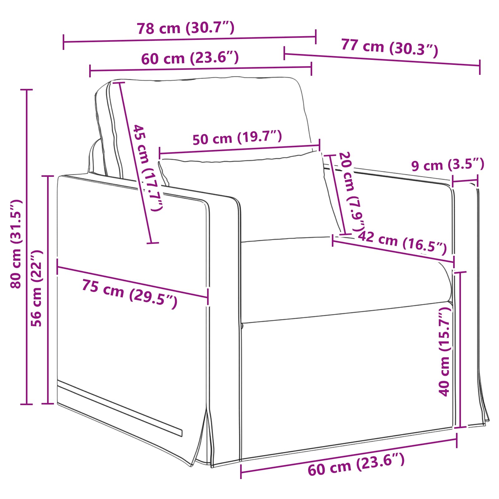 Sofa Svijetlo siva 78 x 78 x 80 cm tkanina