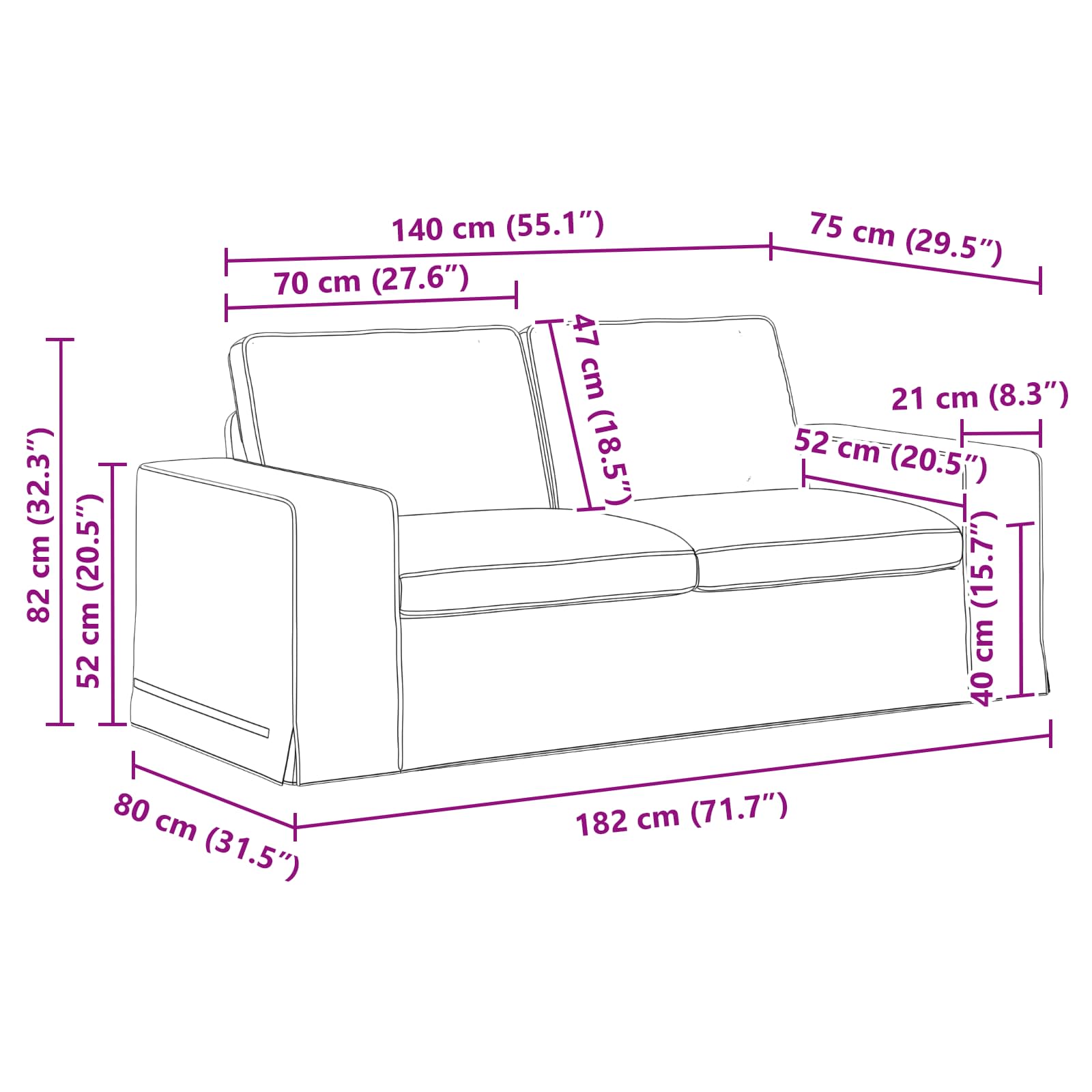 Sofa Tamnozelena 182 x 80 x 82 cm tkanina