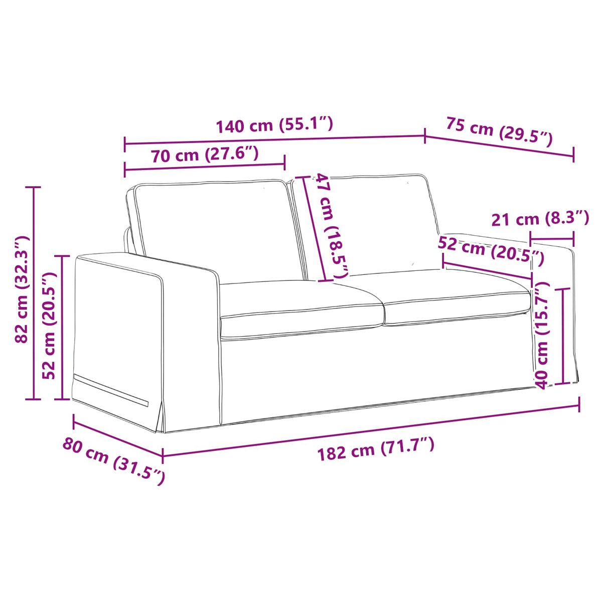 Sofa Plava 182 x 80 x 82 cm tkanina