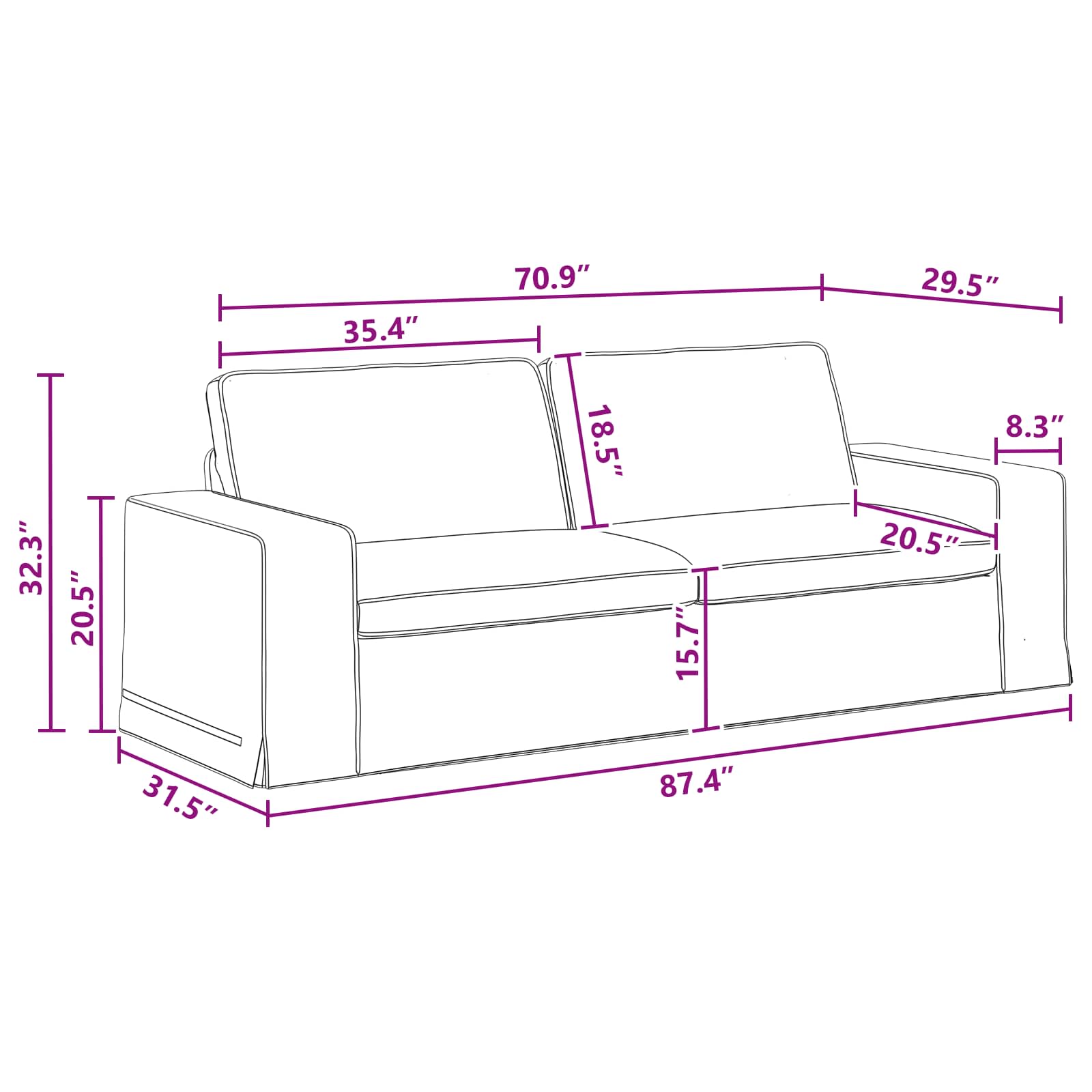 Sofa Tamno siva 222 x 80 x 82 cm tkanina