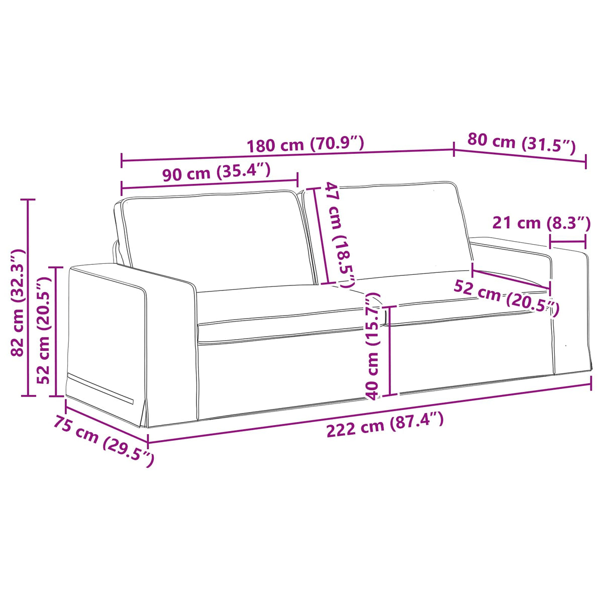 Sofa Plava 222 x 80 x 82 cm tkanina
