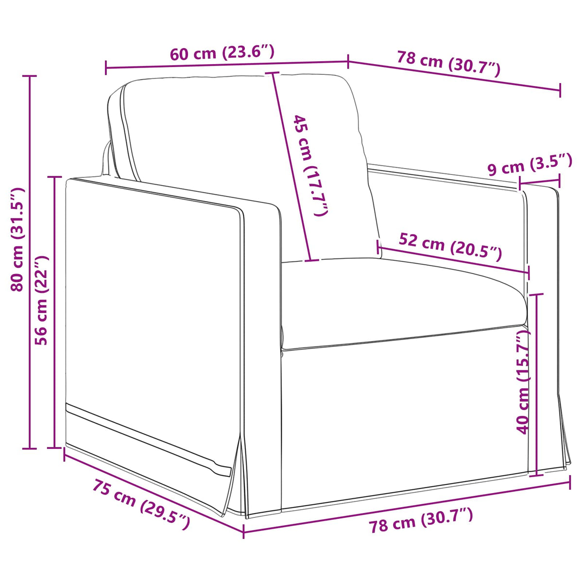 Sofa Tamnozelena 78 x 78 x 80 cm Baršun