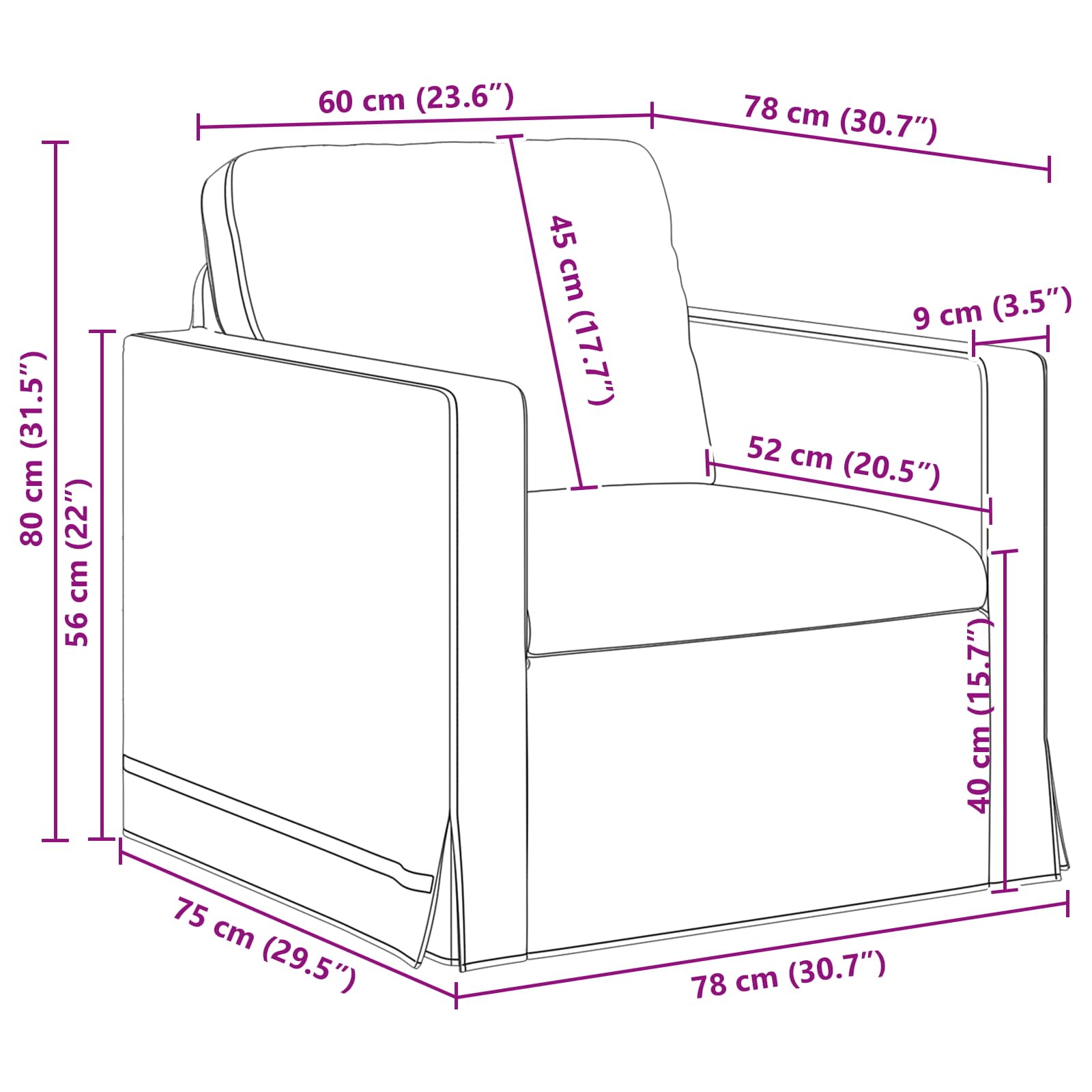 Sofa Krema 78 x 78 x 80 cm Baršun