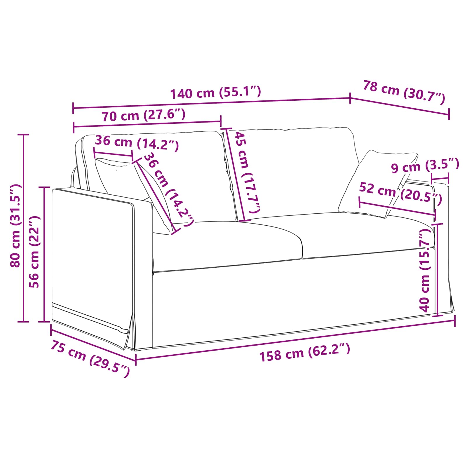 Sofa Svijetlo zelena 158 x 78 x 80 cm Baršun