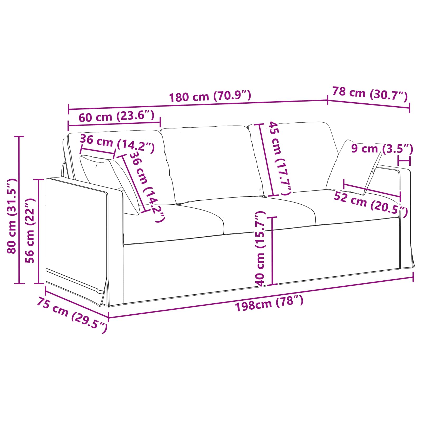 Sofa Svijetlo siva 198 x 78 x 80 cm Baršun